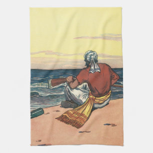 Piraat uit de oude tijd, gestrand op een onbewoond theedoek
