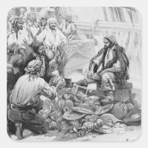 Piraat uit vervlogen tijden telt zijn schat en bui vierkante sticker