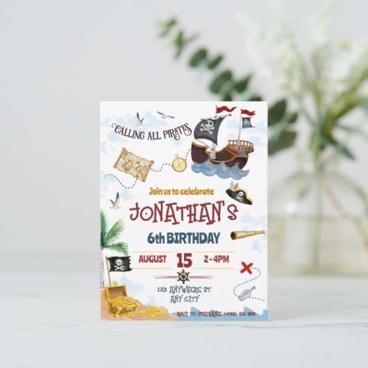 Piraat uitnodiging direct downloaden (Staand voorkant)