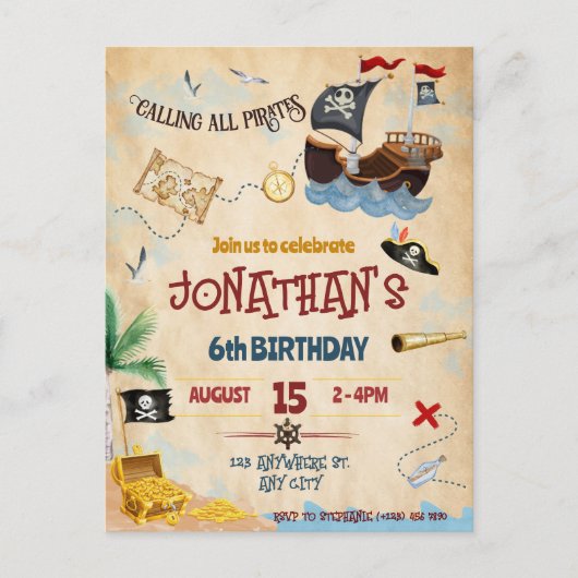 Piraat uitnodiging Instant Download (Voorkant)