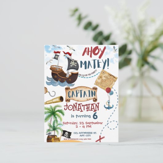 Piraat Verjaardag Briefkaart (Staand voorkant)