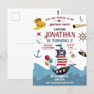 Piraat Verjaardagsfeest Ahoy Jongens Feest Uitnodi Briefkaart