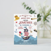 Piraat Verjaardagsfeest Ahoy Jongens Feest Uitnodi Briefkaart (Staand voorkant)