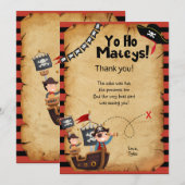 Piraat verjaardagsfeestje bedankkaart (Voorkant / Achterkant)