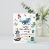 Piraat verjaardagsfeestje briefkaart (Staand voorkant)