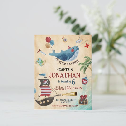 Piraat Verjaardagsfeestje Briefkaart (Staand voorkant)