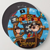 Piraat Verjaardagsfeestje Ronde Button 6,0 Cm (Voorkant /achterkant)