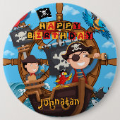 Piraat Verjaardagsfeestje Ronde Button 6,0 Cm (Voorkant)