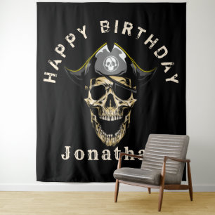 Piraat verjaardagsfeestje voor je jongen achtergro wandkleed