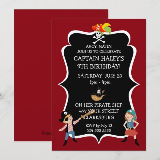 Piraat verjaardagsfeestje voor kinderen kaart (Voorkant / Achterkant)