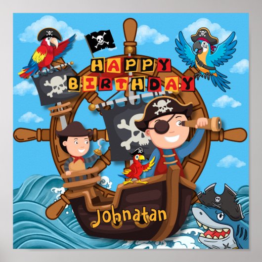 Piraat verjaardagsfeestje voor kinderen poster (Voorkant)