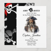 Piraat Verjaardagsuitnodiging Jolly Roger Kaart (Voorkant / Achterkant)