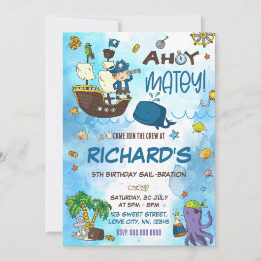 Piraat Verjaardagsuitnodiging Kaart (Voorkant)