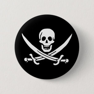 Piraat Vlag Schedel Gekruiste Zwaarden Ronde Button 5,7 Cm