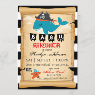 Piraat Walvis en Zeester Baby Shower Kaart