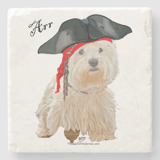 Piraat Westie Stenen Onderzetter (Voorkant)