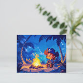 Piraat Zittend bij een kampvuur onder Palmen Briefkaart (Staand voorkant)