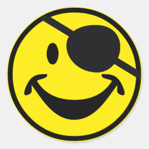Piraatgeel + je rug. en ideeën ronde sticker