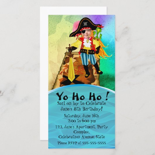 Piraatje verjaardagsuitnodiging (Voorkant / Achterkant)