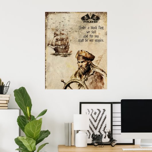  piraatkapitein en -schip poster (Thuiskantoor)