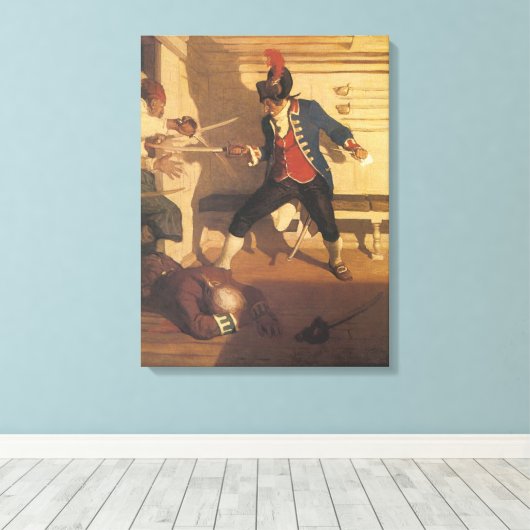 piraatkapitein, zwaardgevecht door NC Wyeth Canvas Afdruk (Insitu (Houten vloer))