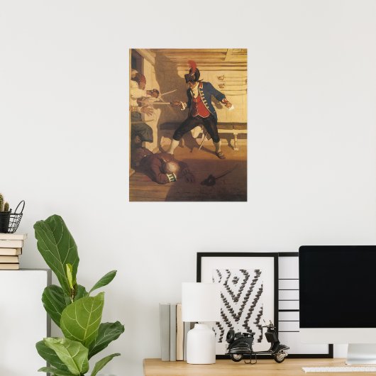  piraatkapitein, zwaardgevecht door NC Wyeth Poster (Thuiskantoor)