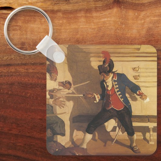  piraatkapitein, zwaardgevecht door NC Wyeth Sleutelhanger (Voorkant)