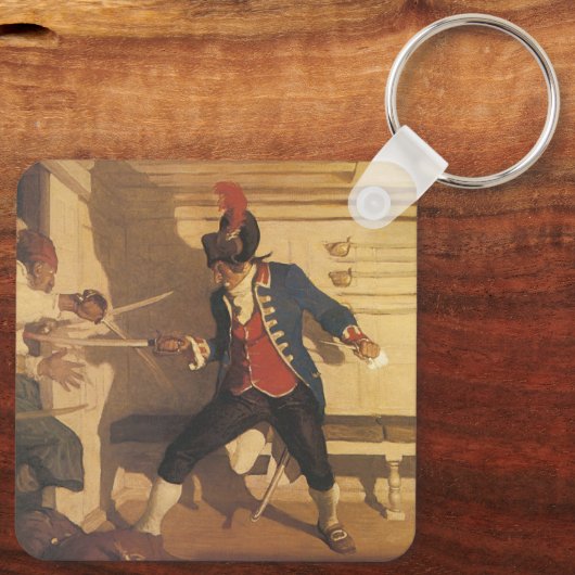  piraatkapitein, zwaardgevecht door NC Wyeth Sleutelhanger (Achterkant)