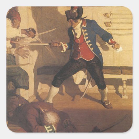  piraatkapitein, zwaardgevecht door NC Wyeth Vierkante Sticker (Voorkant)