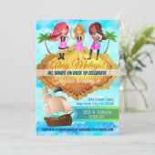 Piraatmeisjes verjaardagsuitnodigingen kaart (Staand voorkant)