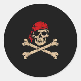 Piraatsschedel met rode bandana skelet halloween ronde sticker