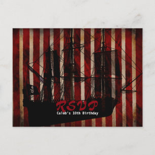 Piraatsschip Grunge Verjaardagsfeest RSVP Briefkaa Uitnodiging Briefkaart