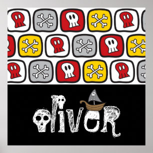 Piraatsschip schedels botten kleurrijke jongens ca poster