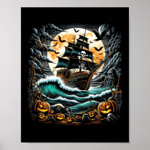 Piraatsschip Storm Halloween Boot Kapitein Varend  Poster