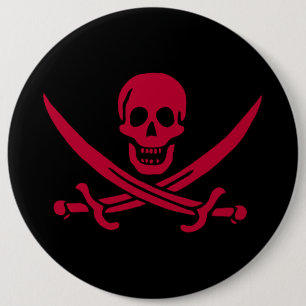 Piraatvlag van Calico Jack Schedel & Zwaarden Ronde Button 6,0 Cm