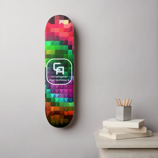 Piramide fractaal monogram veelkleurig persoonlijk skateboard (Muurkunst)