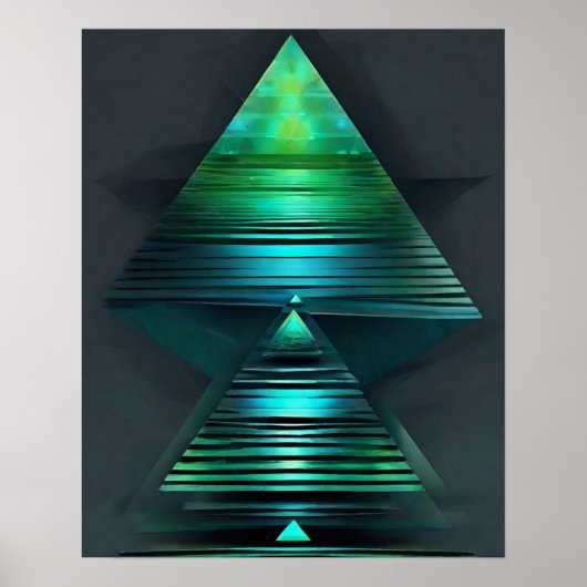 PIRAMIDE GROEN BLAUWGROEN LICHT KUNST POSTER (Voorkant)