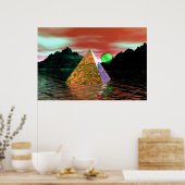 piramide in water met groene zon poster (Keuken)
