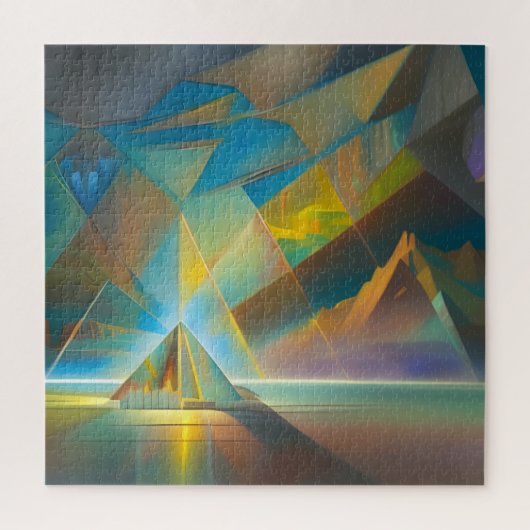 Piramide Landschap Geometrisch Abstract Ontwerp Legpuzzel (Verticaal)