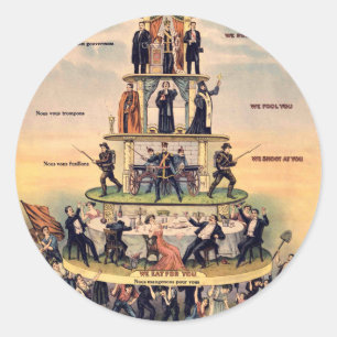 Piramide van het kapitalistische systeem ronde sticker