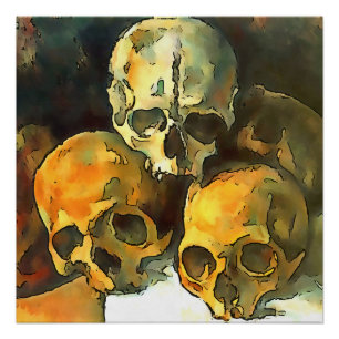 Piramide van Skulls Black Outline Art na Cezanne Perfect Poster