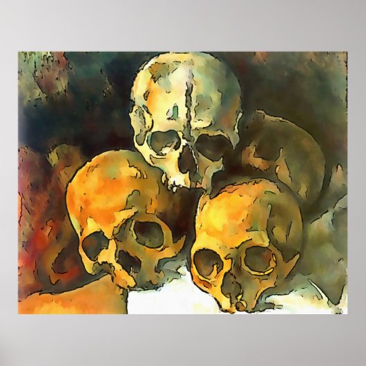 Piramide van Skulls Black Outline Art na Cezanne Poster (Voorkant)