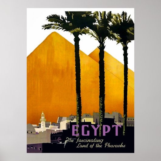 Piramides achter palmbomen, Egypte Poster (Voorkant)
