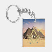 Piramides Met monogram gegraveerde vrijmetselaars Sleutelhanger (Voorkant Links)