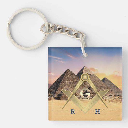 Piramides Met monogram gegraveerde vrijmetselaars Sleutelhanger (Voorkant)