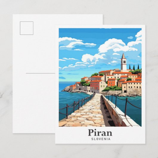 Piran Slovenië Art Vintage Travel Illustratie Briefkaart (Voorkant / Achterkant)