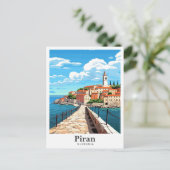 Piran Slovenië Art Vintage Travel Illustratie Briefkaart (Staand voorkant)