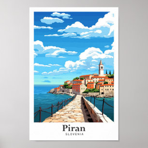 Piran Slovenië Art Vintage Travel Illustratie Poster