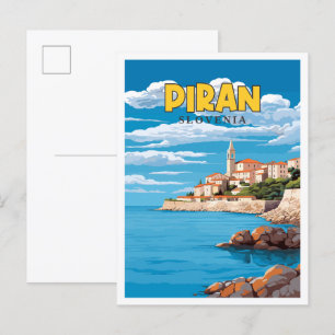 Piran Slovenië vintage reisillustratie Briefkaart
