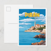 Piran Slovenië vintage reisillustratie Briefkaart (Voorkant / Achterkant)